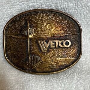 VETCO solid Brass Belt Buckle with Offshore Rig Design vintage